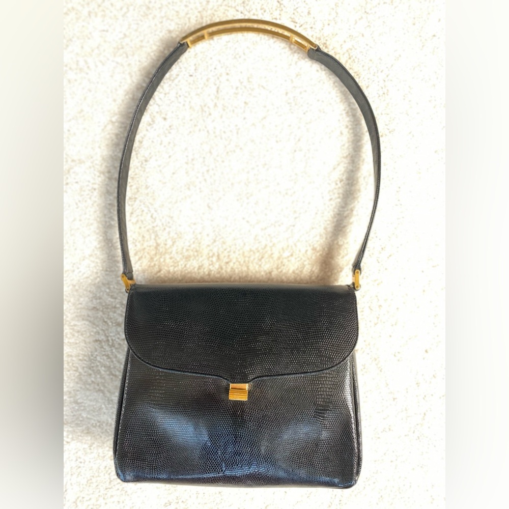Vintage Miller Leather Handbag / Shoulder Purse - Black with Gold Tone Hardware